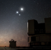 The Moon in conjunction with Venus and Jupiter, with the Very Large Telescope in the foreground. Image © Y. Beletsky, ESO, 2009.