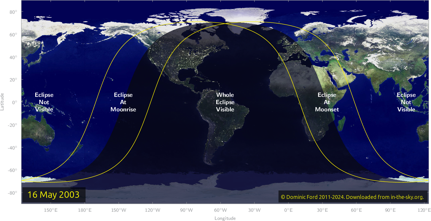 Map of where the eclipse of May 2003 will be visible.